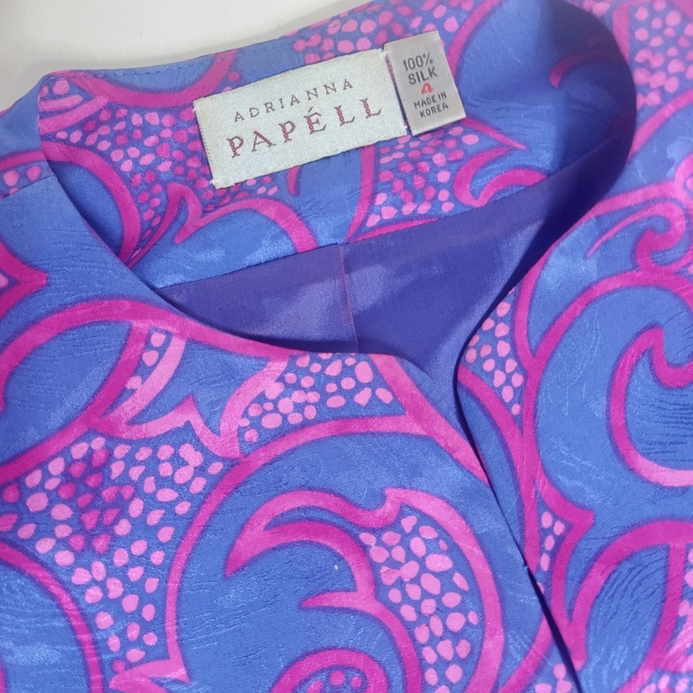 Adrianna Papell Silk Jacket Size 4 Purple Pink Abstract Print Button Front Read!